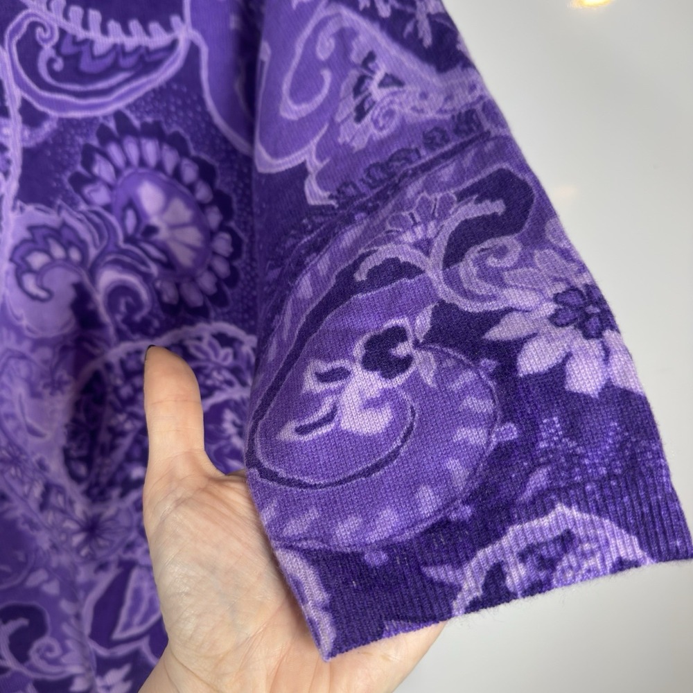 Talbots Petite XL Purple Paisley 100% Pure Cashmere 3/4 Sleeve Sweater Pullover - Picture 6 of 9